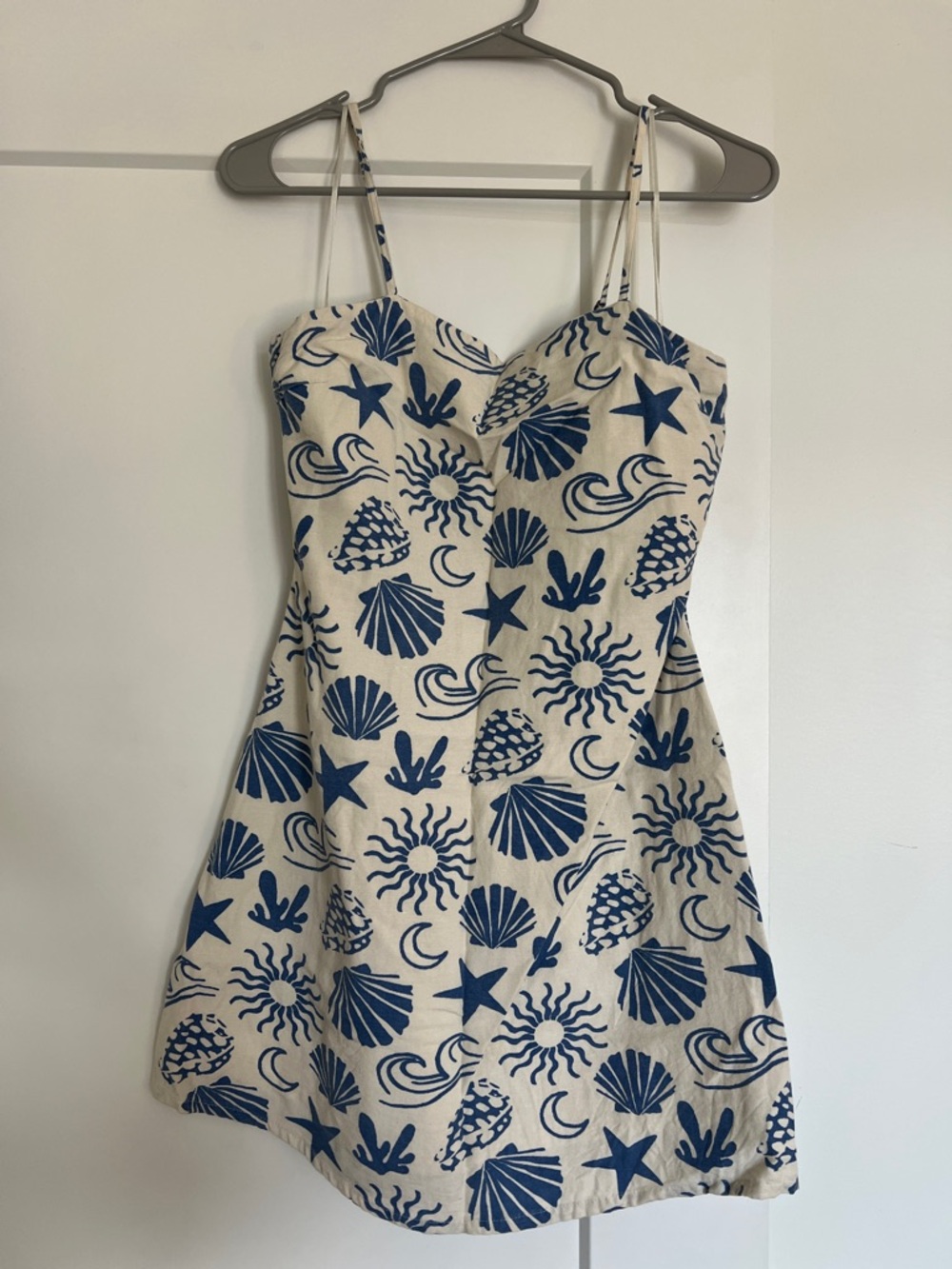 Blue Shell-Print Cotton/Linen Sundress